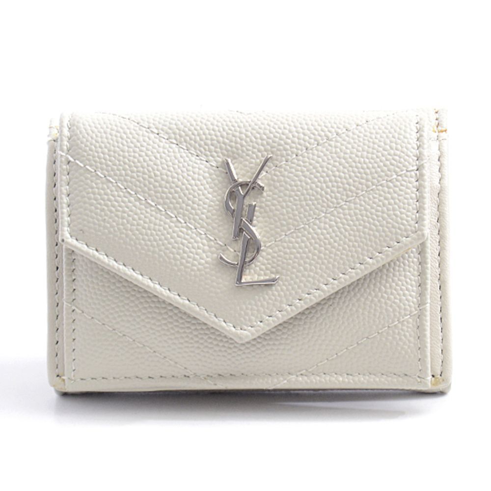 Saint Laurent Compact Wallet Monogram Leather White Gray Mini Wallet Handbag